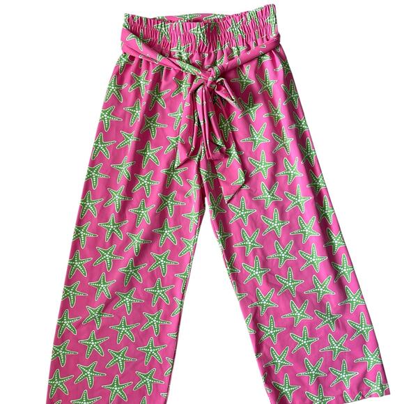 Sailor-Sailor Dorthy Pants Elastic Waist Belted Starfish Print Wide Leg Size XL - Picture 2 of 7